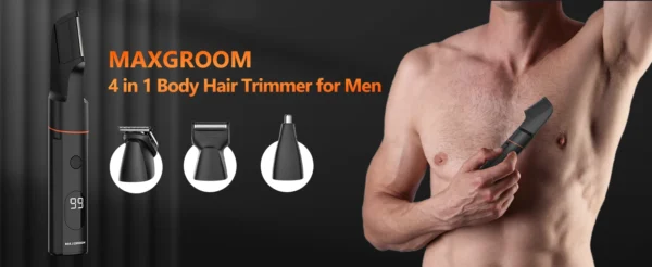 MAXGROOM 4 in 1 Body Hair Trimmer Kit for Men Pubic Hair Shaver Nose Beard Trimmer Electric IPX6 Waterproof Groin Shaver for Man - Image 9