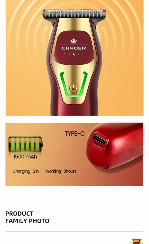 Powerful Professional Hair Trimmer Men 0 MM T Blade Electric Clipper Rechargeable Barber Haircut Machine Beard Trimmer Shaver - Image 20