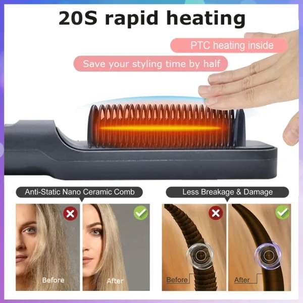 Hair Straightener Brush Heating Hot Comb Straightener Electric Hair Straightening Curly Multifunctional Iron Brush Comb Curler - Image 24