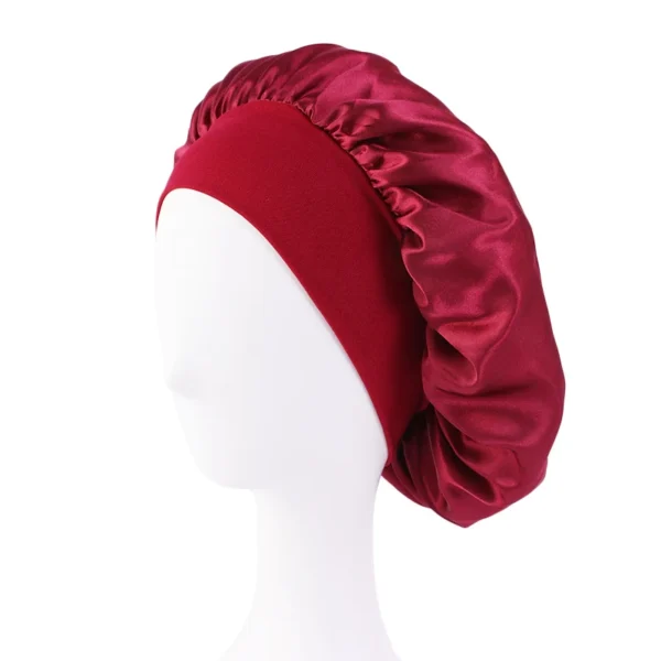 Women's Satin Solid Bonnets Wide-brimmed Night Sleeping Bathing Hat Unisex Head Wrap Elastic Band Cap Hair Care Bonnet - Image 25