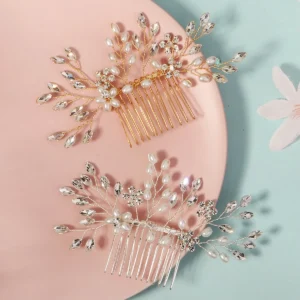Trendy Pearl Handmade Hair Combs Delicate Crystal Flower Beaded Hair Clip Headpiece Festive Party Jewelry Hair Accessories