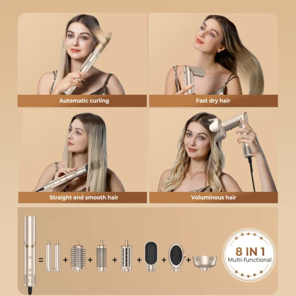 8 in 1 Hair Dryer Brush High Speed Brushless Blow Dryer Negative Ionic Hair Heating Brush Hot Air Styling Comb Auto Hair Curle - Image 6