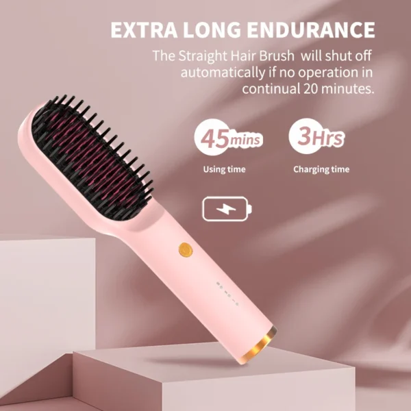 Porta Cordless Pink Hair Straightener Brush - 45 - Min Battery, Type - C Rechargeable, Fast Heating, Lightweight - Image 14