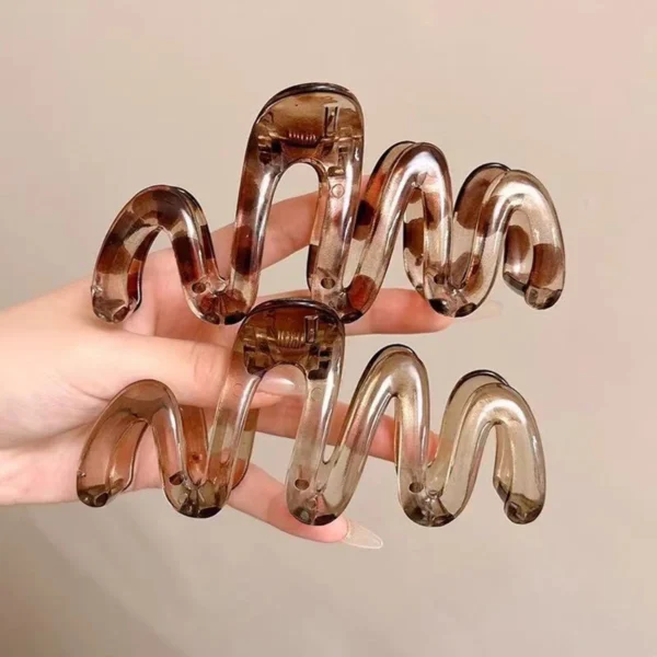 1pc/2pcs Women's Y2K Wavy High Glossy Amber Brown 11cm/4.33in Large Lightweight Plastic Hair Clip, Elegant and Minimalistic - Image 2