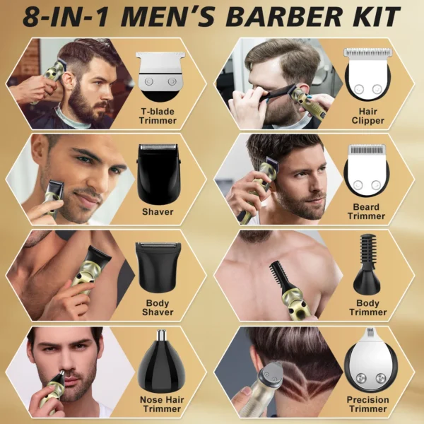 Hatteker Men's Multi-Function 8-in-1 Electric Hair Trimmer Nose Hair Razor Carving IPX6 Waterproof Grooming Kit - Image 3