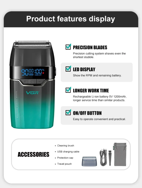VGR Hair Clipper Professional Hair Cut Machine Face Shaver Barber Clippers Beard Trimmer Metal Trimmer for Men V-003 V-906 V-308 - Image 16