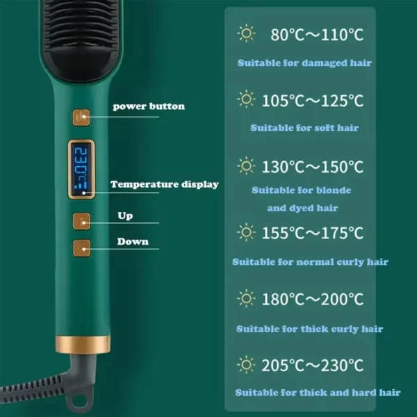 2-In-1 Electric Professional Negative Ion Straight Hair Brush Curling Comb With Lcd Display Curling Tool Straight Hair Brush - Image 14