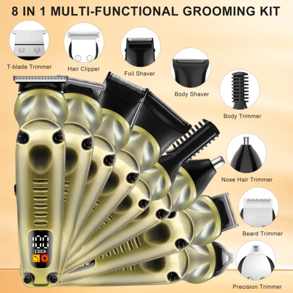 Hatteker Men's Multi-Function 8-in-1 Electric Hair Trimmer Nose Hair Razor Carving IPX6 Waterproof Grooming Kit - Image 2