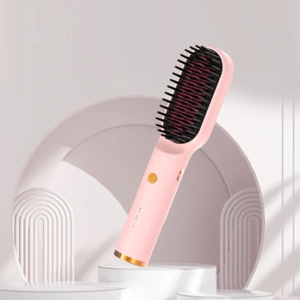 Porta Cordless Pink Hair Straightener Brush - 45 - Min Battery, Type - C Rechargeable, Fast Heating, Lightweight - Image 2