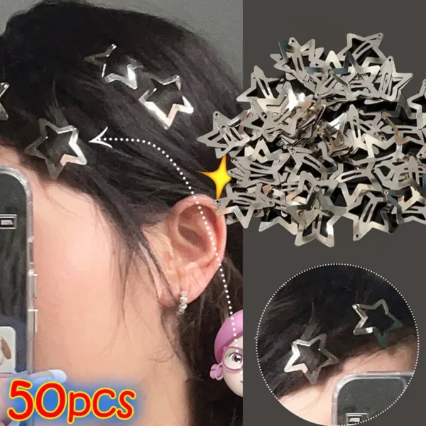 10/40PCS Silver Star Hair Clips for Girls Filigree Star Metal Snap Clip Women Simple BB Hairpins Barrettes Hair Accessories - Image 16