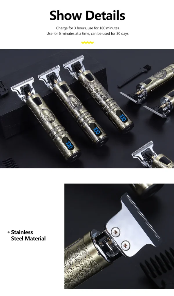 T9 LCD Electric Hairdresser Oil Shaving Head Electric Pusher Carving Electric Pusher Clipper Hair Precision Trimmer for Men Care - Image 36