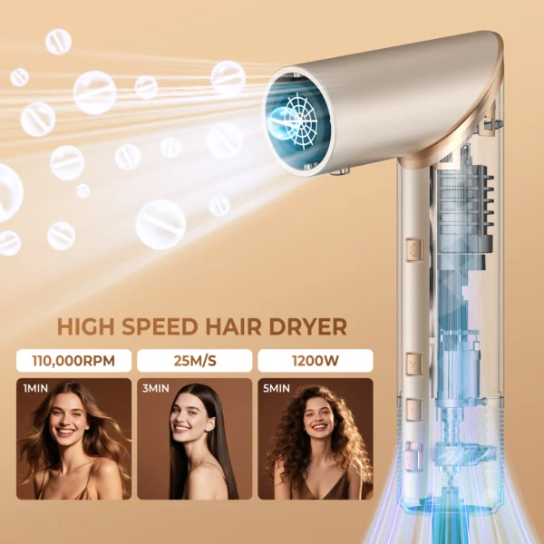 8 in 1 Hair Dryer Brush High Speed Brushless Blow Dryer Negative Ionic Hair Heating Brush Hot Air Styling Comb Hair Curler - Image 9