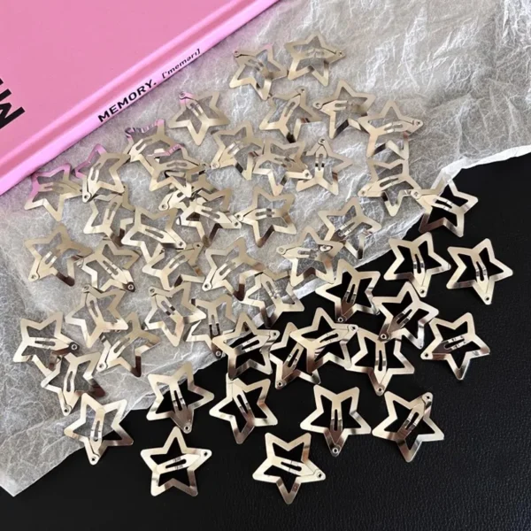 10/40PCS Silver Star Hair Clips for Girls Filigree Star Metal Snap Clip Women Simple BB Hairpins Barrettes Hair Accessories - Image 7