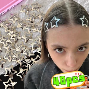 10/40PCS Silver Star Hair Clips for Girls Filigree Star Metal Snap Clip Women Simple BB Hairpins Barrettes Hair Accessories