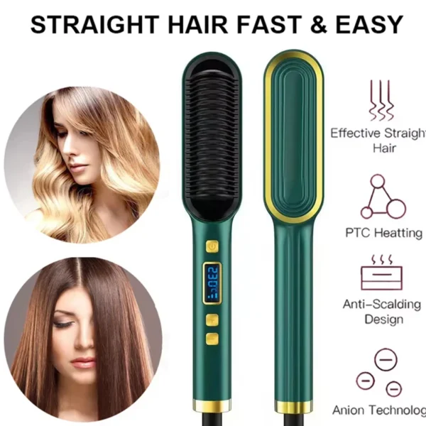 2-In-1 Electric Professional Negative Ion Straight Hair Brush Curling Comb With Lcd Display Curling Tool Straight Hair Brush - Image 12