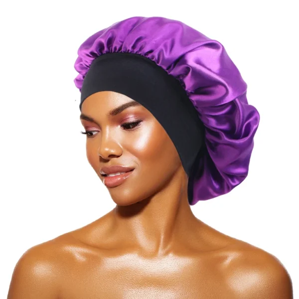 Women's Satin Solid Bonnets Wide-brimmed Night Sleeping Bathing Hat Unisex Head Wrap Elastic Band Cap Hair Care Bonnet - Image 31