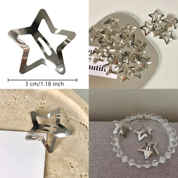 10/40PCS Silver Star Hair Clips for Girls Filigree Star Metal Snap Clip Women Simple BB Hairpins Barrettes Hair Accessories - Image 17