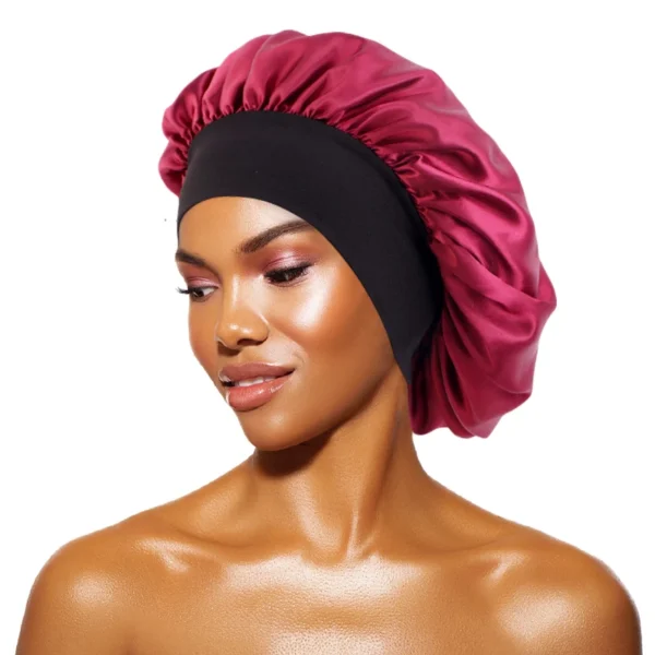 Women's Satin Solid Bonnets Wide-brimmed Night Sleeping Bathing Hat Unisex Head Wrap Elastic Band Cap Hair Care Bonnet - Image 18