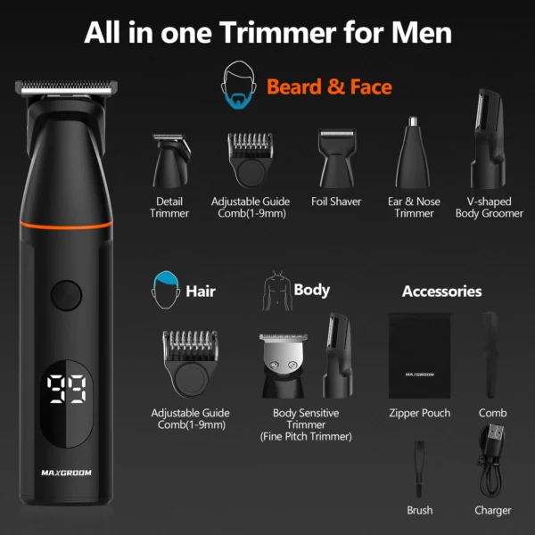 MAXGROOM 4 in 1 Body Hair Trimmer Kit for Men Pubic Hair Shaver Nose Beard Trimmer Electric IPX6 Waterproof Groin Shaver for Man - Image 6