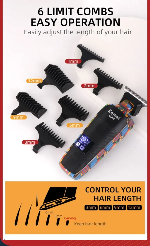 Kemei-5090 Hair Trimmers with Digital Display, Professional Barber Pusher for Men, Random Graffiti Pattern Hair Clipper Electric - Image 11