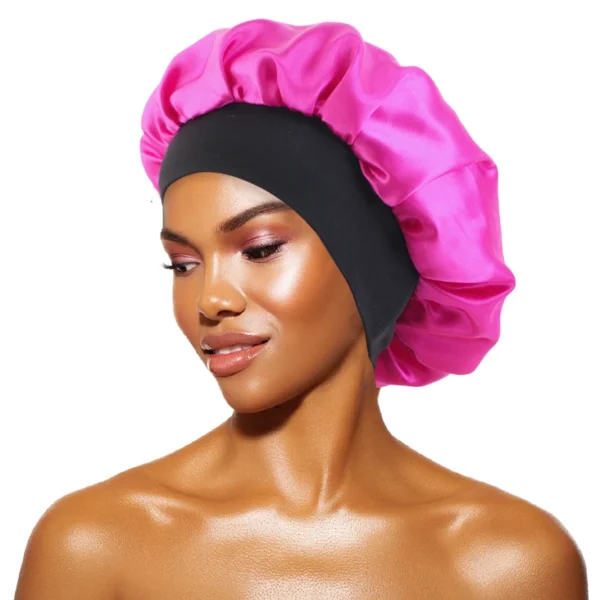 Women's Satin Solid Bonnets Wide-brimmed Night Sleeping Bathing Hat Unisex Head Wrap Elastic Band Cap Hair Care Bonnet - Image 20