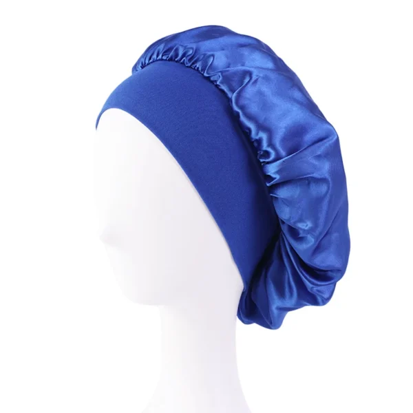 Women's Satin Solid Bonnets Wide-brimmed Night Sleeping Bathing Hat Unisex Head Wrap Elastic Band Cap Hair Care Bonnet - Image 13