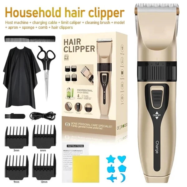 Home Electric Hair Clipper Set, Low Noise and Long Battery Life Hair Trimmer, USB Rechargeable Shaver and Hair Cutting Tool.