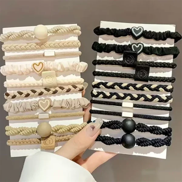 5/10/20pcs Simple Style Hair Tie Set Braided Hair Rope Heart Decor Scrunchies Elastic Ponytail Holder Hair Accessories For Women - Image 2