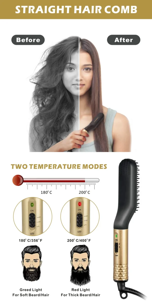 Professional Hair Straightener Comb Brush Beard Hair Straightening Comb Multifunctional Hair Curler Fast Heating Styling Tools - Image 11