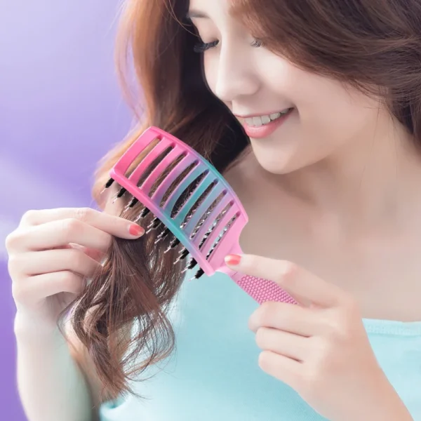 Barber Hair Brush Scalp Massage Comb Women Nylon Pig Sideburns Wet Curly Hair Brush Hairy Big Bend CombStyling Tools ﻿ ﻿ - Image 6