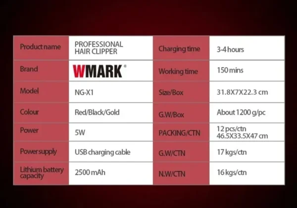 WMARK NG-X1 Professional Hair Clippers for Men,Microchipped Magnetic Motor 10000RPM 9V with Charge Stand,Cordless Cutter Trimmer - Image 24