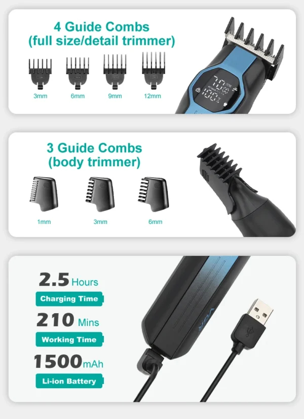 VGR V-173 5-in-1 Multifunctional Hair Trimming Set Home Full Body Hair Removal Device Nose Hair Trimmer Oil Head Carving Hair Cl - Image 14