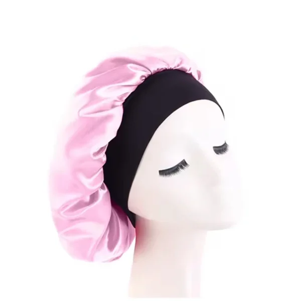 Women's Satin Solid Bonnets Wide-brimmed Night Sleeping Bathing Hat Unisex Head Wrap Elastic Band Cap Hair Care Bonnet - Image 9
