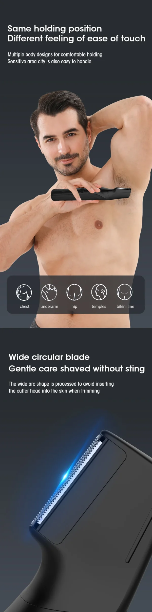 RESUXI T3 Men's 3 in 1 Multifunctional Electric Body Hair Trimmer Full Body Washable Shaver Portable Pubic Hair Clipper Razor - Image 9