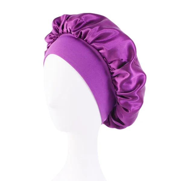 Women's Satin Solid Bonnets Wide-brimmed Night Sleeping Bathing Hat Unisex Head Wrap Elastic Band Cap Hair Care Bonnet - Image 17