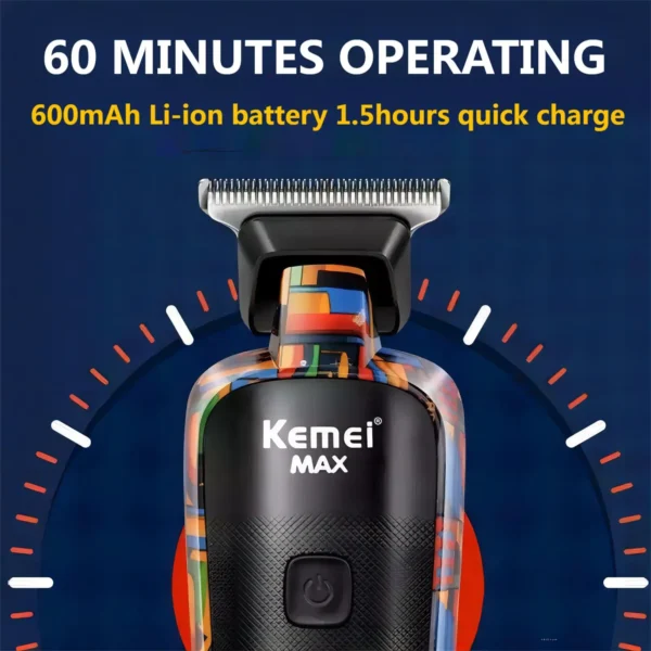 Kemei-5090 Hair Trimmers with Digital Display, Professional Barber Pusher for Men, Random Graffiti Pattern Hair Clipper Electric - Image 4