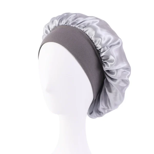 Women's Satin Solid Bonnets Wide-brimmed Night Sleeping Bathing Hat Unisex Head Wrap Elastic Band Cap Hair Care Bonnet - Image 24