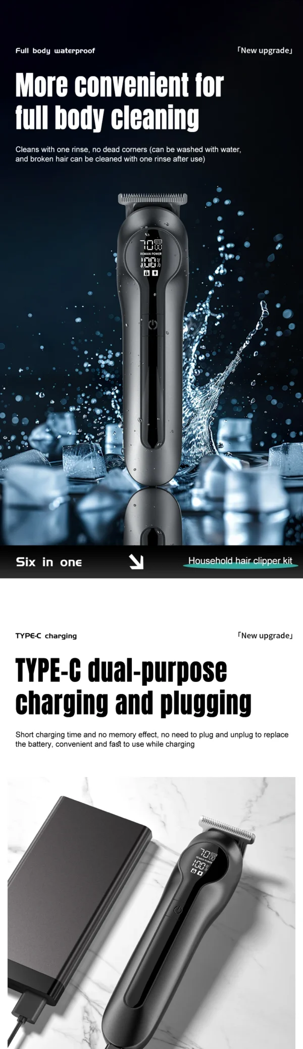 IRUIBEAUTY 986 6-in-1 Multifunctional Grooming Kit Rechargeable Waterproof Hair Clipper  Electric Shaver Nose Hair Trimmer - Image 11