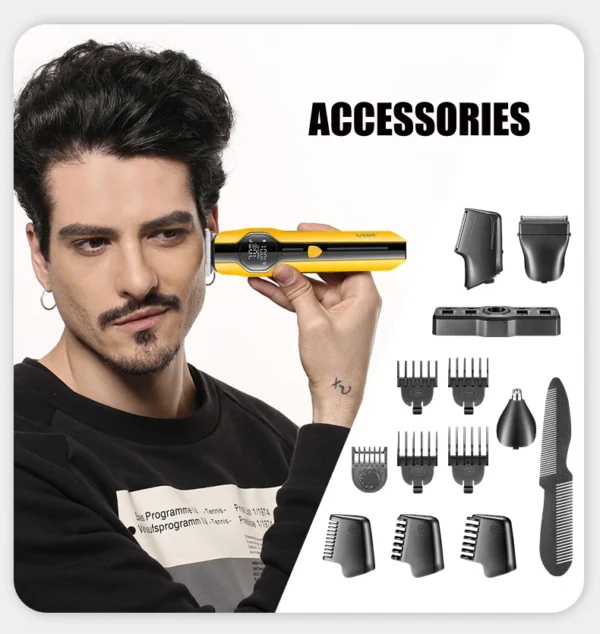 VGR V-173 5-in-1 Multifunctional Hair Trimming Set Home Full Body Hair Removal Device Nose Hair Trimmer Oil Head Carving Hair Cl - Image 10