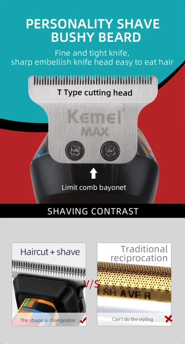 Kemei-5090 Hair Trimmers with Digital Display, Professional Barber Pusher for Men, Random Graffiti Pattern Hair Clipper Electric - Image 10