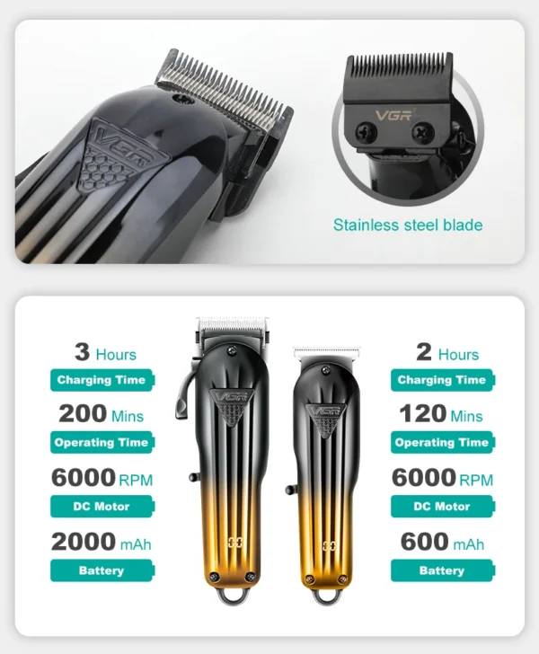 VGR 646 Hair Trimmer Professional USB Hair Clipper Rechargeable Hair Cutting Machine Barber Hair Trimmer Set LED Trimmer for Men - Image 14