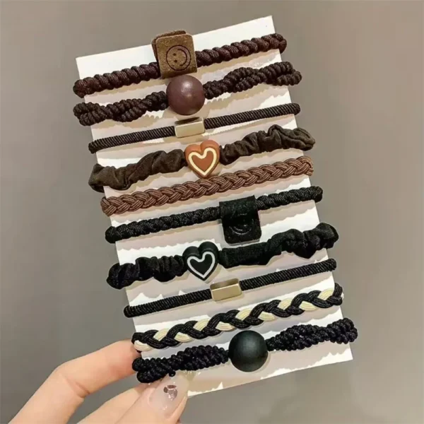 5/10/20pcs Simple Style Hair Tie Set Braided Hair Rope Heart Decor Scrunchies Elastic Ponytail Holder Hair Accessories For Women - Image 10