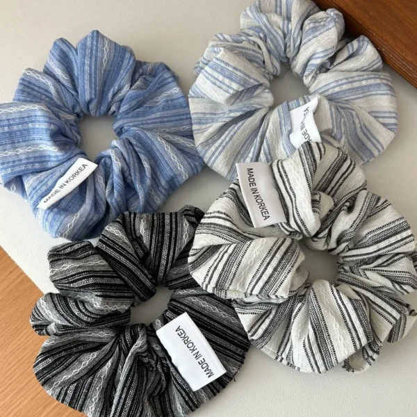 2024 Korea Fashion Stripe Hair Rubber Bands Girls Blue Scrunchie Elastic Big Hair Tie Solid Color Silk Hair Bands accessoires - Image 28