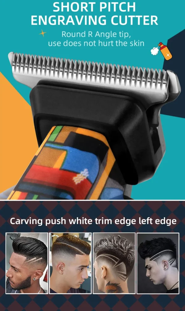 Kemei-5090 Hair Trimmers with Digital Display, Professional Barber Pusher for Men, Random Graffiti Pattern Hair Clipper Electric - Image 9