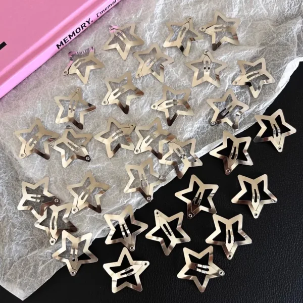 10/40PCS Silver Star Hair Clips for Girls Filigree Star Metal Snap Clip Women Simple BB Hairpins Barrettes Hair Accessories - Image 8