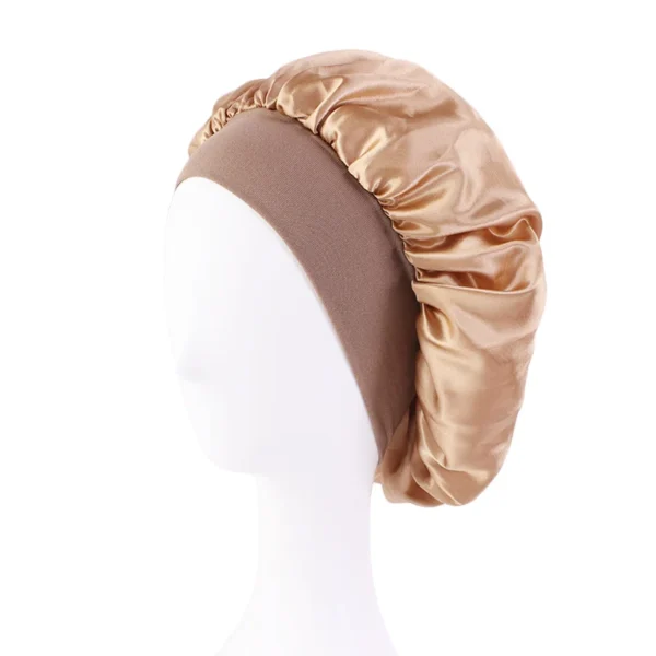 Women's Satin Solid Bonnets Wide-brimmed Night Sleeping Bathing Hat Unisex Head Wrap Elastic Band Cap Hair Care Bonnet - Image 14