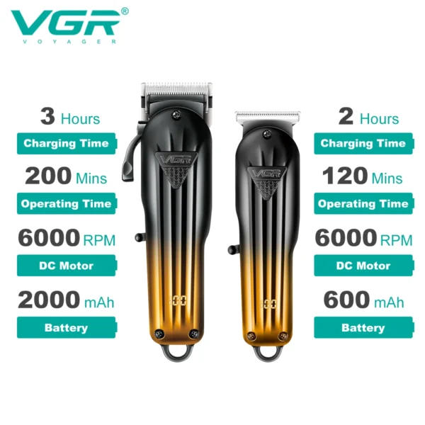 VGR 646 Hair Trimmer Professional USB Hair Clipper Rechargeable Hair Cutting Machine Barber Hair Trimmer Set LED Trimmer for Men - Image 4