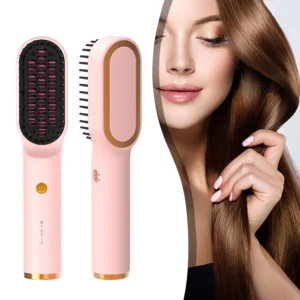 Porta Cordless Pink Hair Straightener Brush - 45 - Min Battery, Type - C Rechargeable, Fast Heating, Lightweight