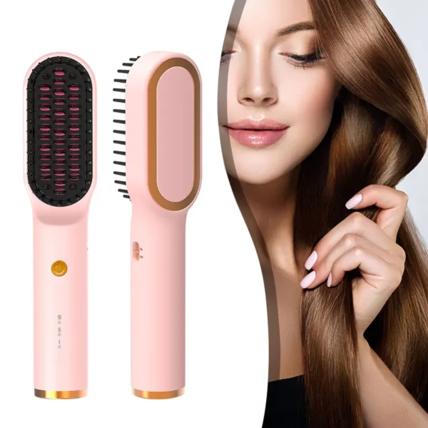 Porta Cordless Pink Hair Straightener Brush - 45 - Min Battery, Type - C Rechargeable, Fast Heating, Lightweight