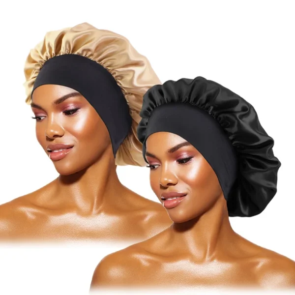 Women's Satin Solid Bonnets Wide-brimmed Night Sleeping Bathing Hat Unisex Head Wrap Elastic Band Cap Hair Care Bonnet - Image 7
